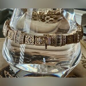 Judith Ripka Elegant Gold Over Silver Bracelet with CZ Accents 8”
